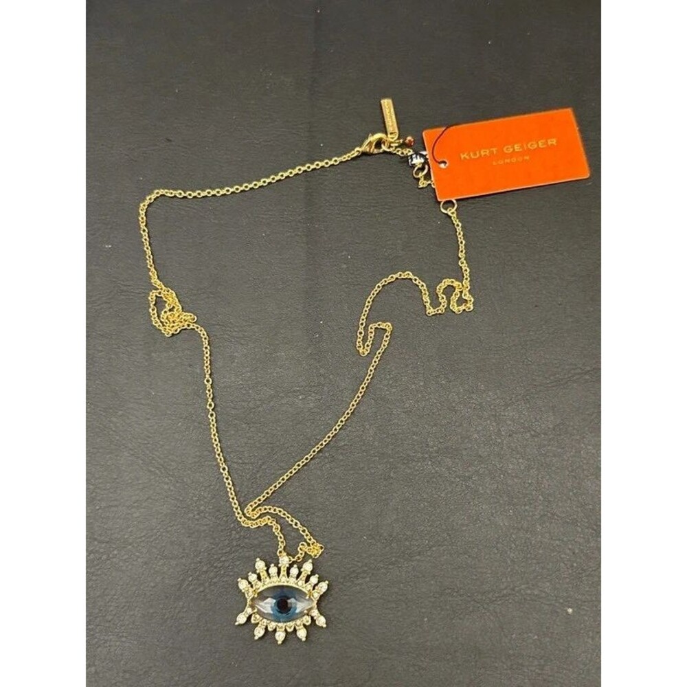Kurt Geiger Clear Evil Eye Necklace Gold Chain NEW
